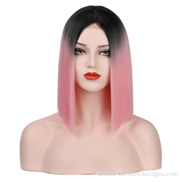 Aisi Wholesale Straight Bob Fiber Hair Wigs For Women Ombre Color Full Machine Made Wig Synthetic Hair Wig